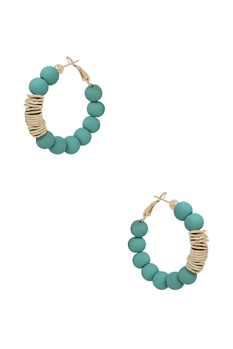 Clay Ball With Metal Accent Hoop Earring_ Earrings jehouze