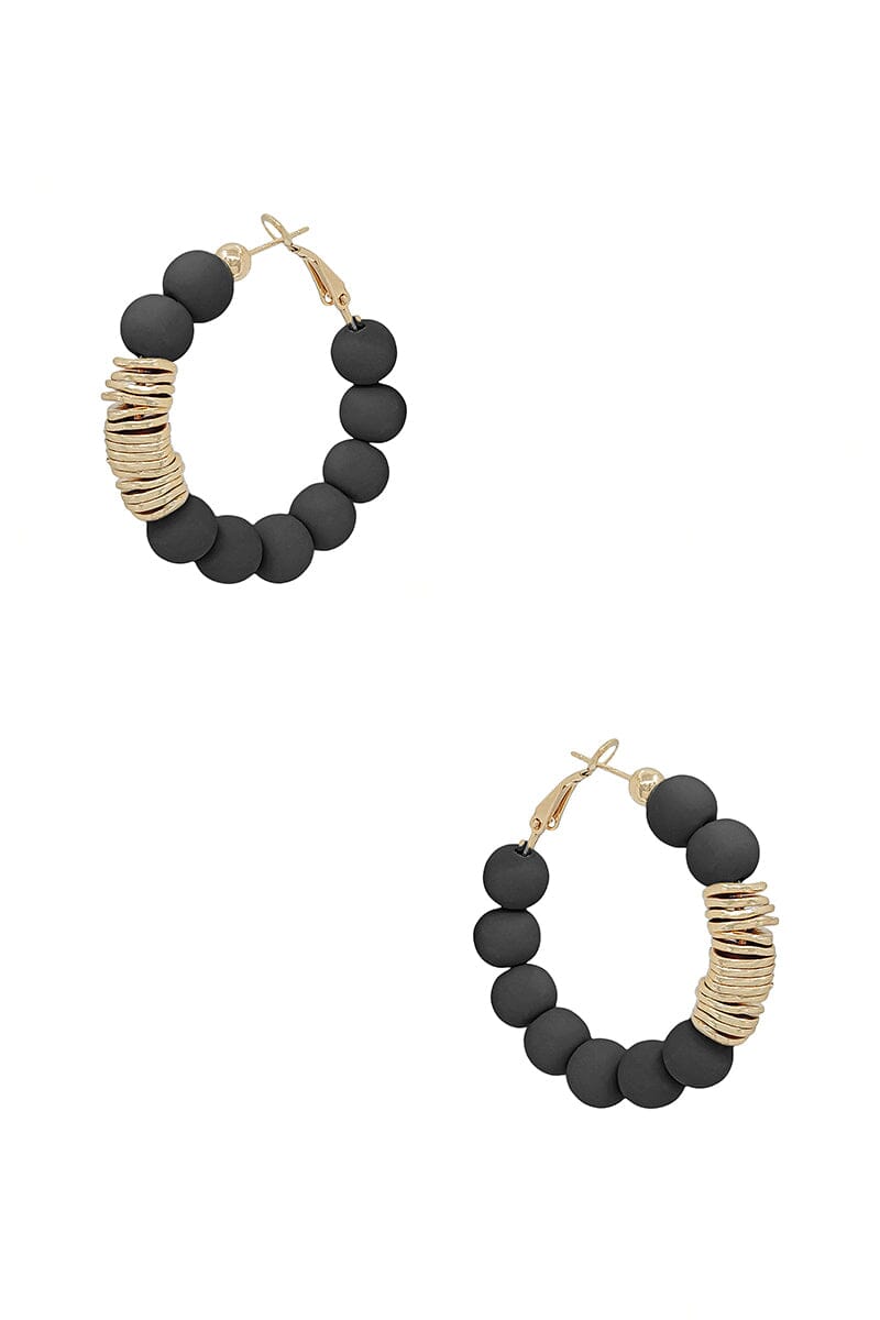 Clay Ball With Metal Accent Hoop Earring_ Earrings jehouze