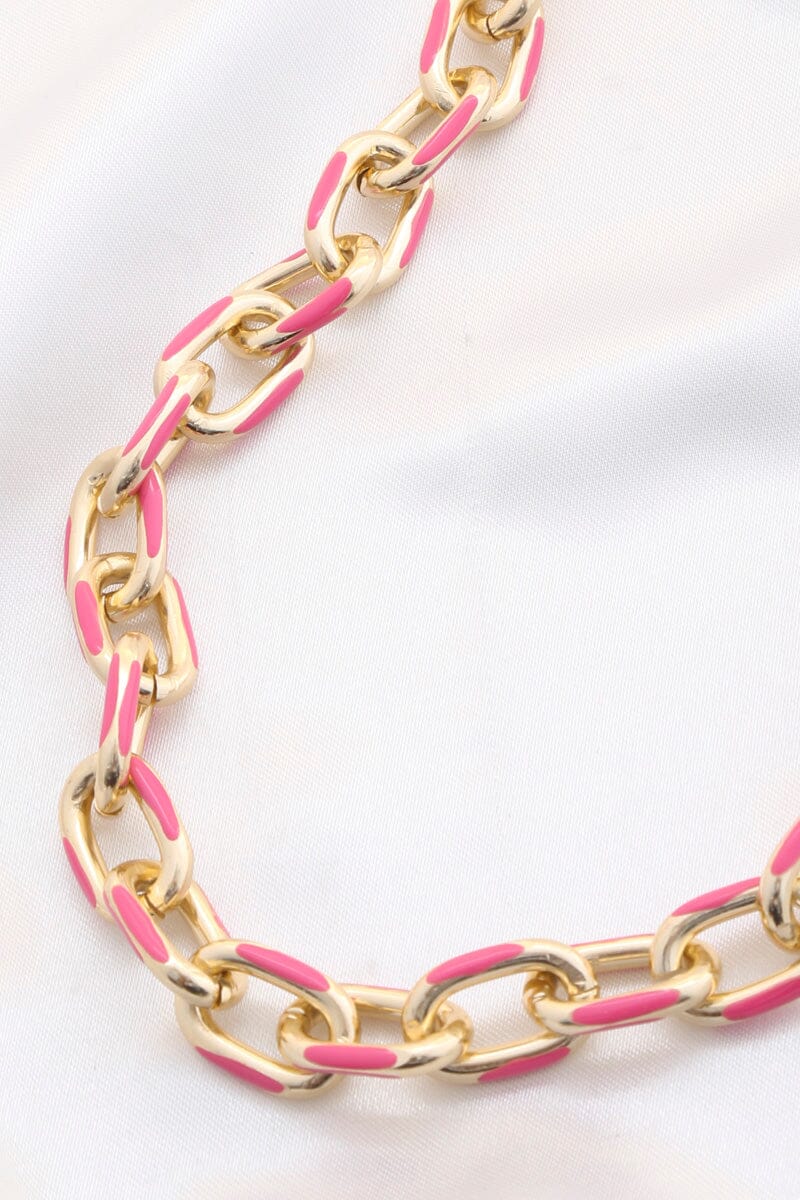 Color Metal Oval Link Necklace_ Necklaces jehouze
