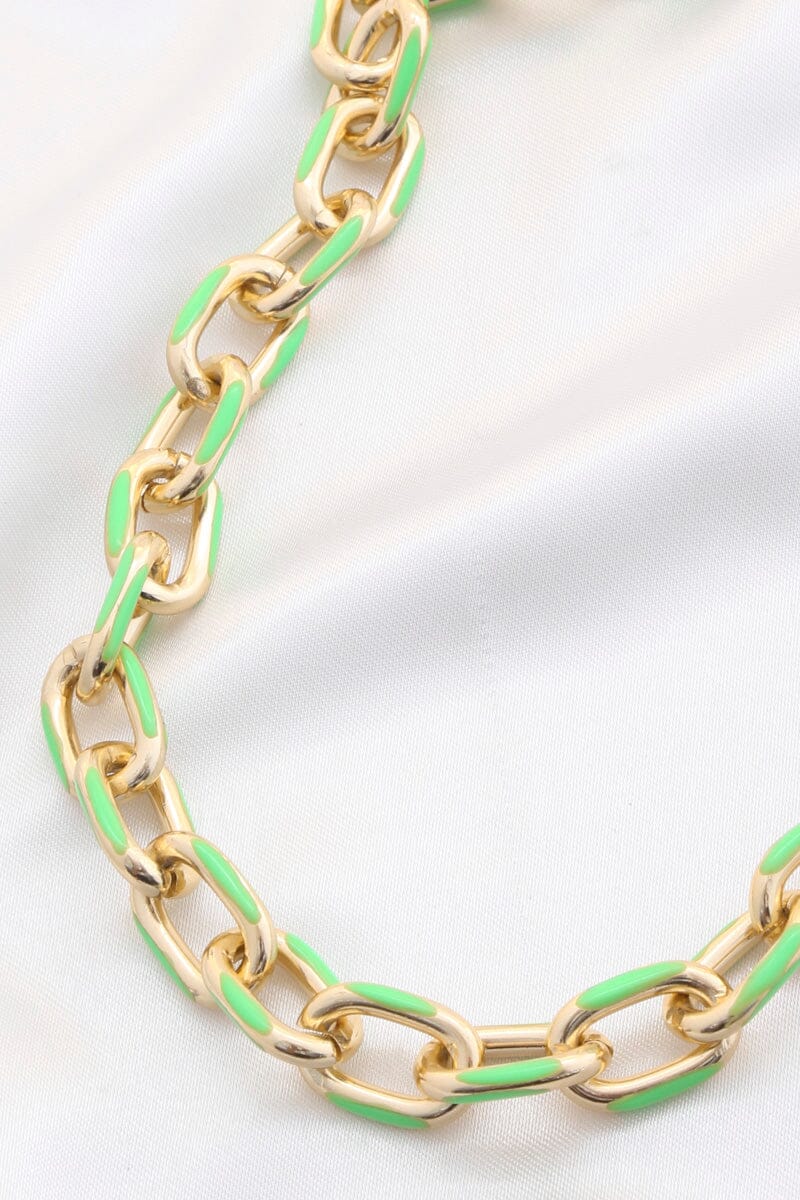 Color Metal Oval Link Necklace_ Necklaces jehouze