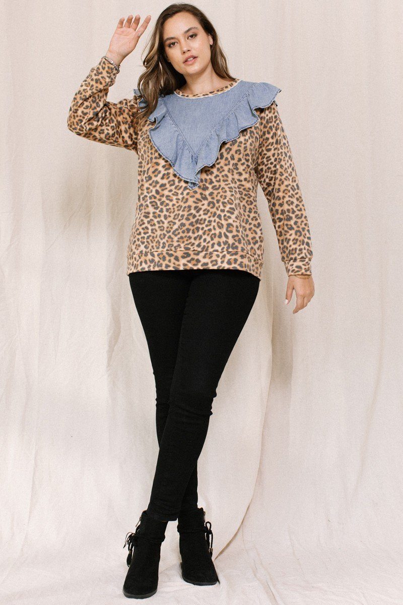 Contrast Washed Denim Top_ Shirts & Tops jehouze