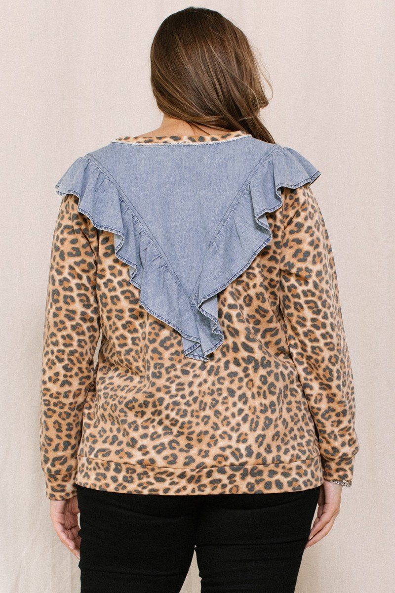 Contrast Washed Denim Top_ Shirts & Tops jehouze