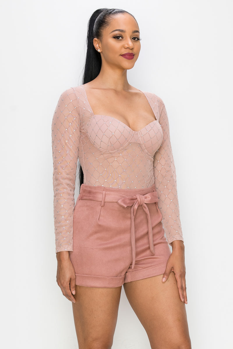 Diamond-patterned Sheer Bodysuit bodysuit jehouze