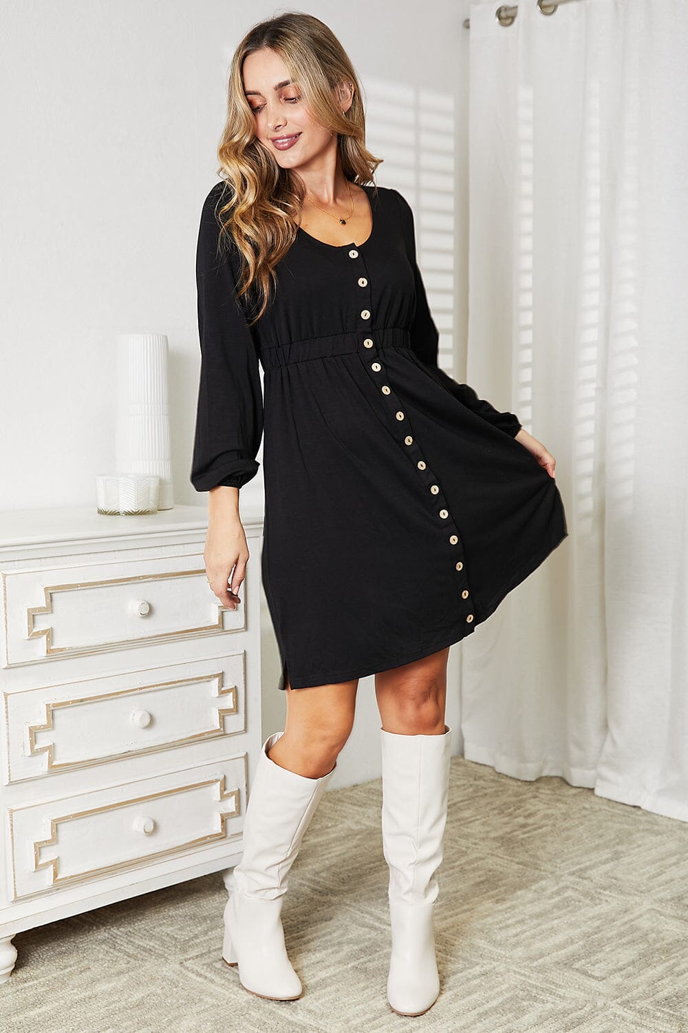 Double Take Scoop Neck Empire Waist Long Sleeve Magic Dress Dresses jehouze