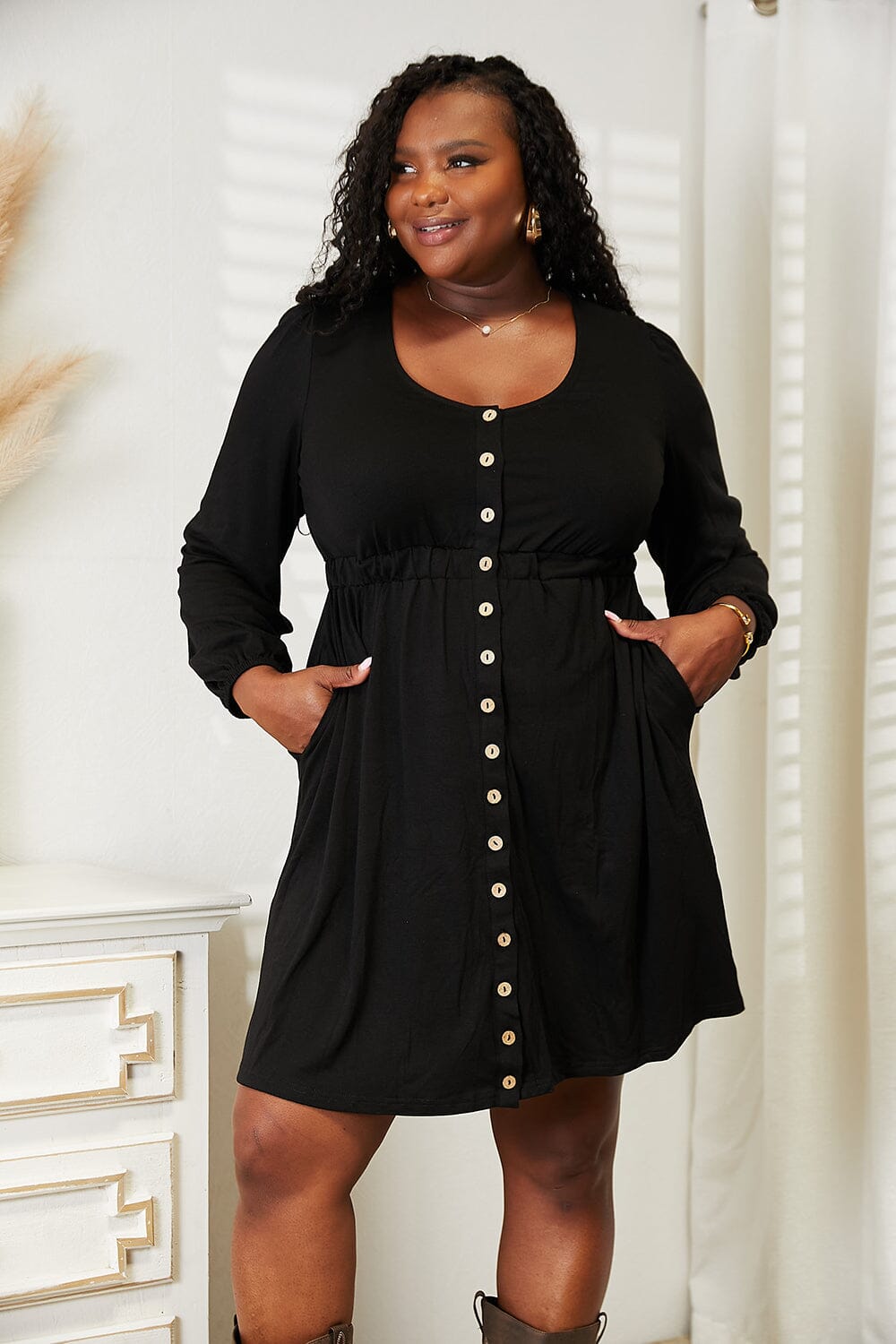 Double Take Scoop Neck Empire Waist Long Sleeve Magic Dress Dresses jehouze