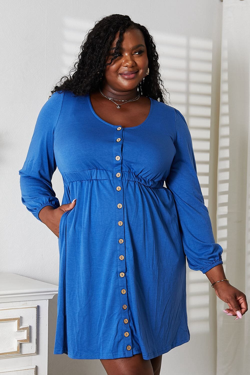 Double Take Scoop Neck Empire Waist Long Sleeve Magic Dress Dresses jehouze