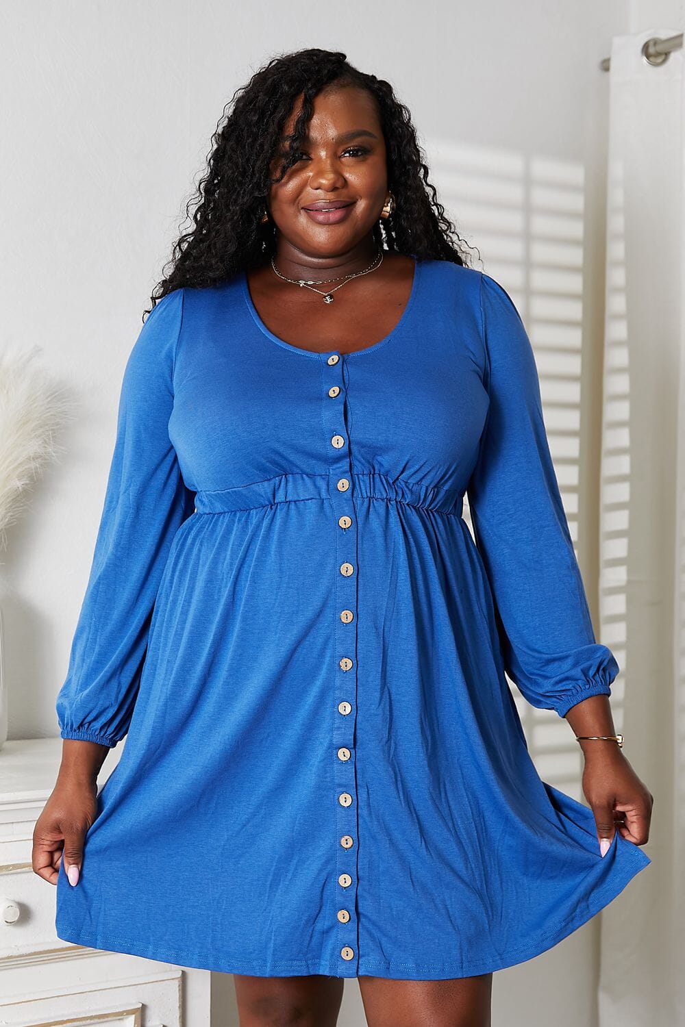 Double Take Scoop Neck Empire Waist Long Sleeve Magic Dress Dresses jehouze Royal Blue S