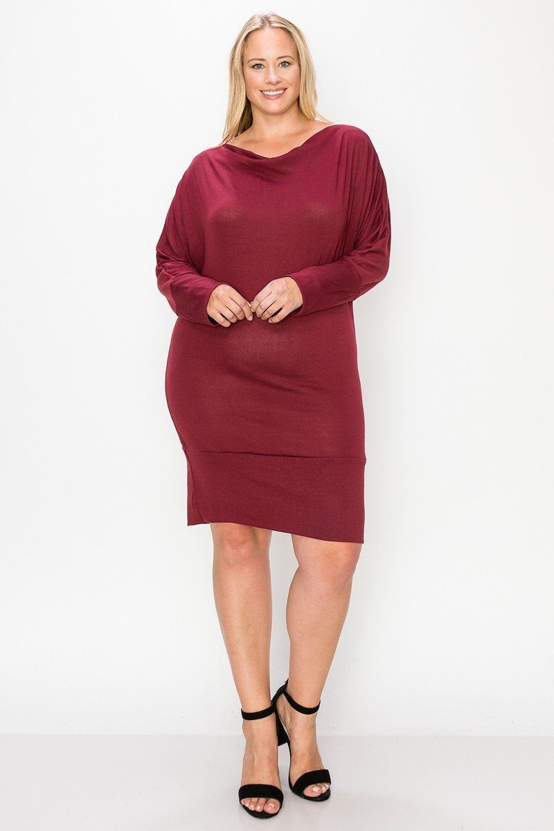 Draped Neck Long Sleeve Dress Dresses jehouze