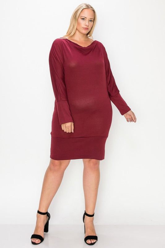 Draped Neck Long Sleeve Dress Dresses jehouze