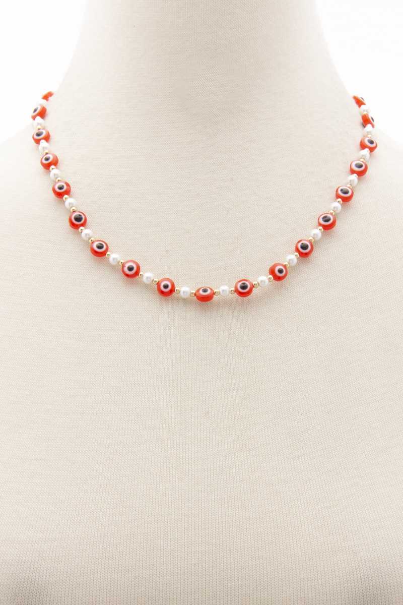 Evil Eye Pearl Bead Necklace Necklaces jehouze 