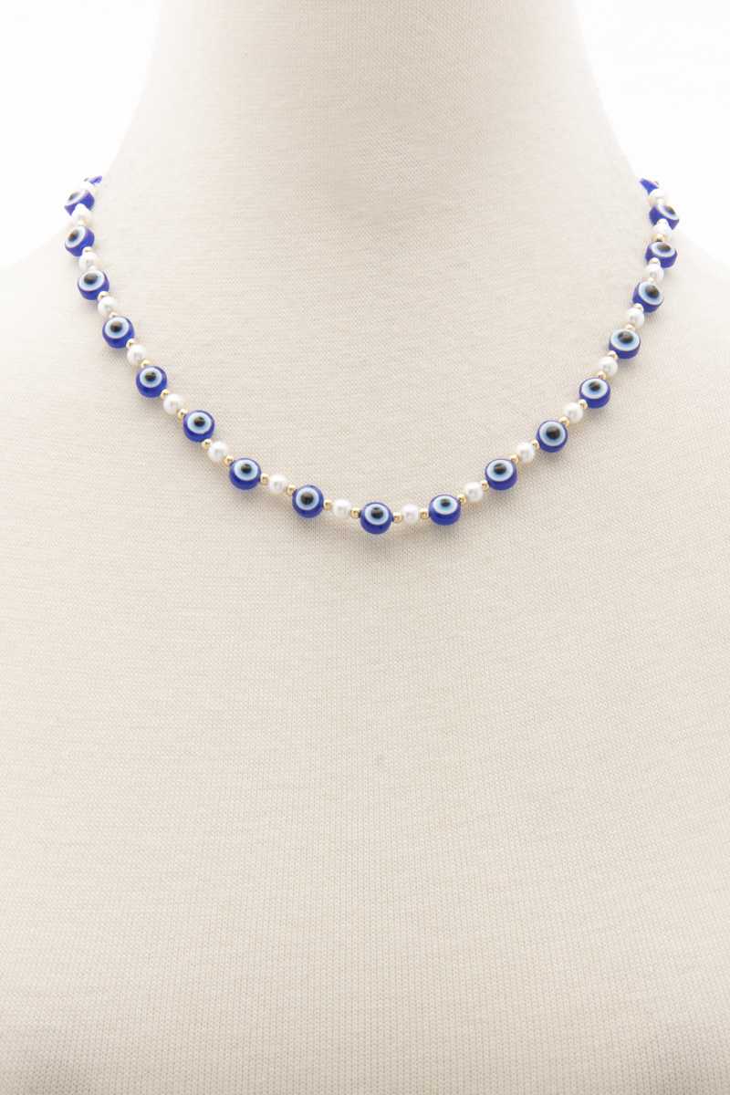 Evil Eye Pearl Bead Necklace Necklaces jehouze 