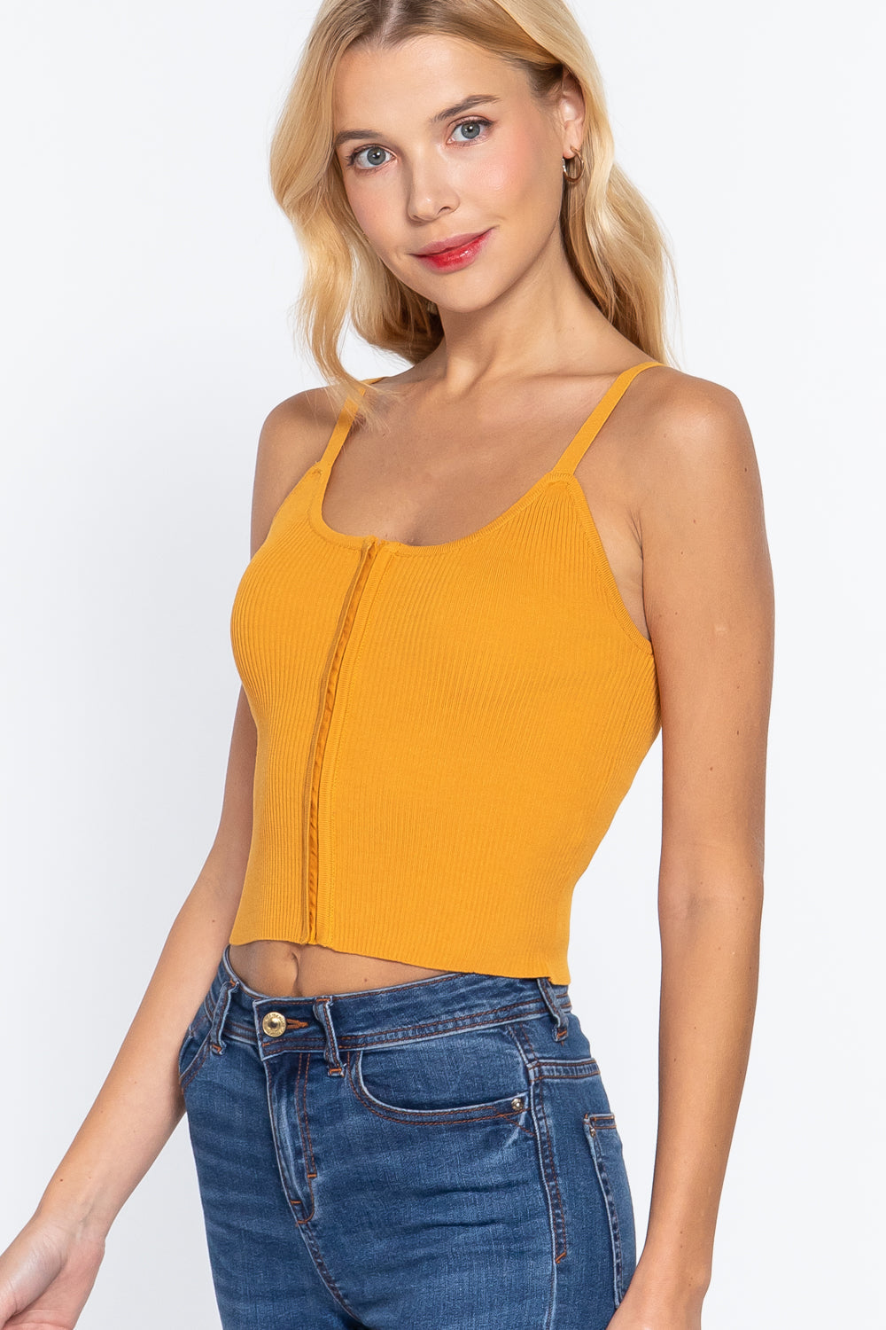 Front Closure Mango Yellow With Hooks Sweater Cami Top Shirts & Tops jehouze