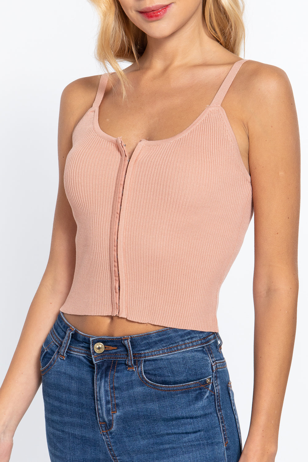 Front Closure Pearl Pink With Hooks Sweater Cami Top Shirts & Tops jehouze