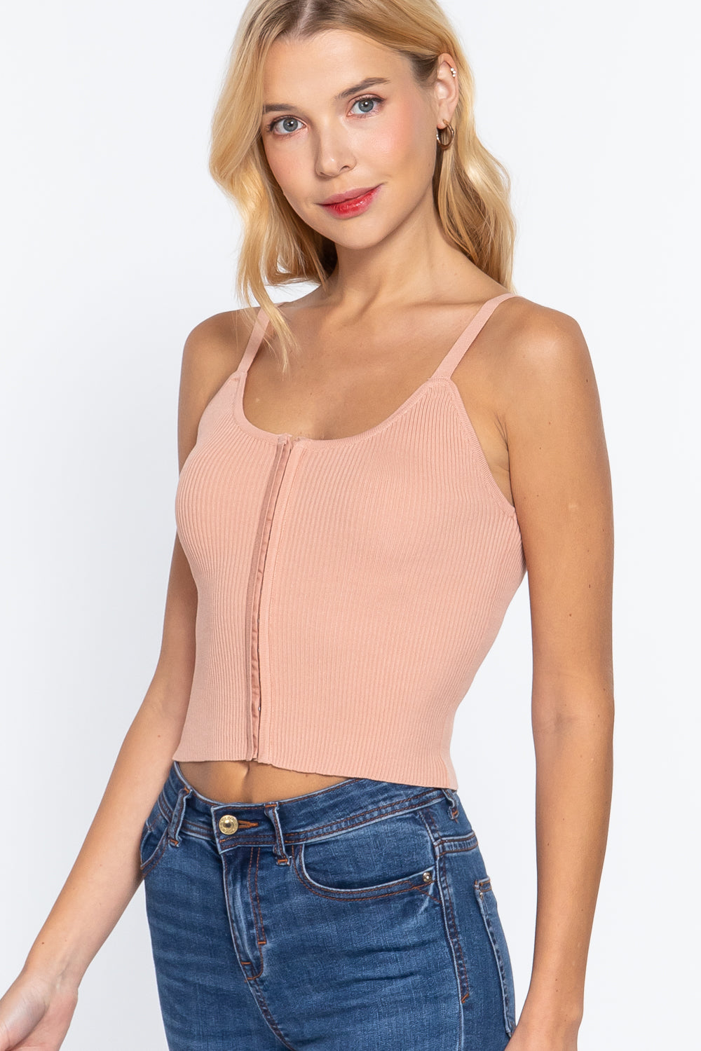 Front Closure Pearl Pink With Hooks Sweater Cami Top Shirts & Tops jehouze