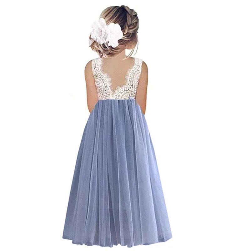 Girl Children Clothing Summer Princess Party Wedding Birthday Lace Flower Sleeveless Dress_ girls dress jehouze Blue 18M 