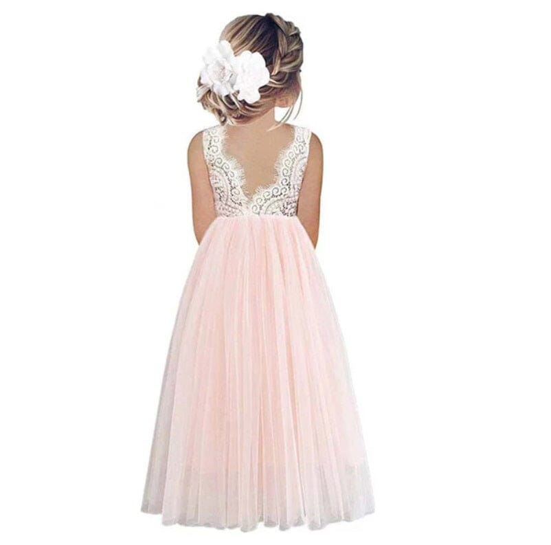 Girl Children Clothing Summer Princess Party Wedding Birthday Lace Flower Sleeveless Dress_ girls dress jehouze Pink 18M 