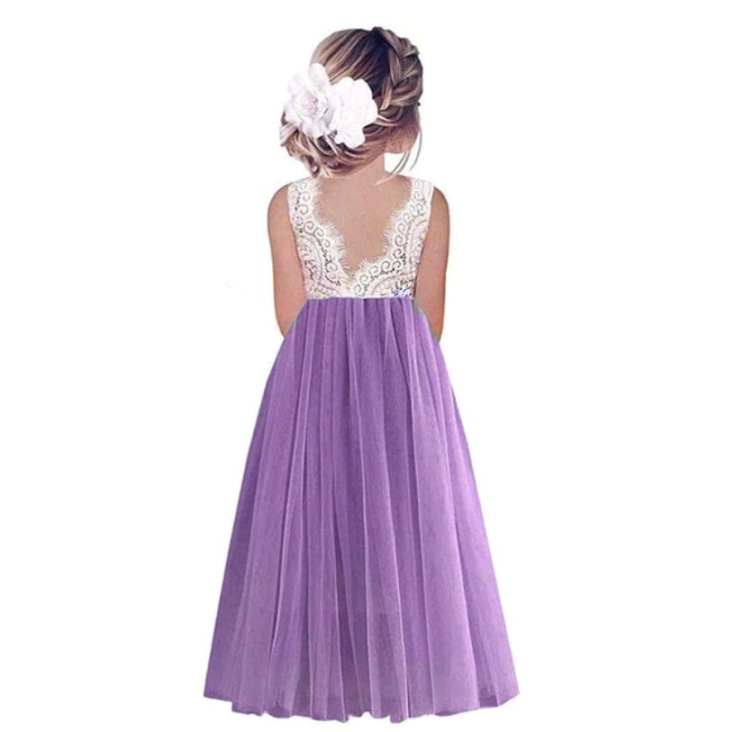 Girl Children Clothing Summer Princess Party Wedding Birthday Lace Flower Sleeveless Dress_ girls dress jehouze Purple 18M 