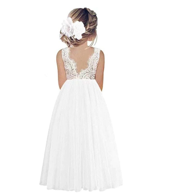 Girl Children Clothing Summer Princess Party Wedding Birthday Lace Flower Sleeveless Dress_ girls dress jehouze White 18M 