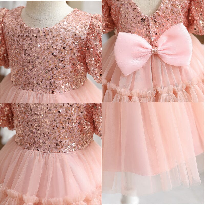 Girls Children Baby Toddler Short Puff Sleeve Sequin Ball Gown Flower Tulle Mesh Dress Baby & Toddler Dresses jehouze 