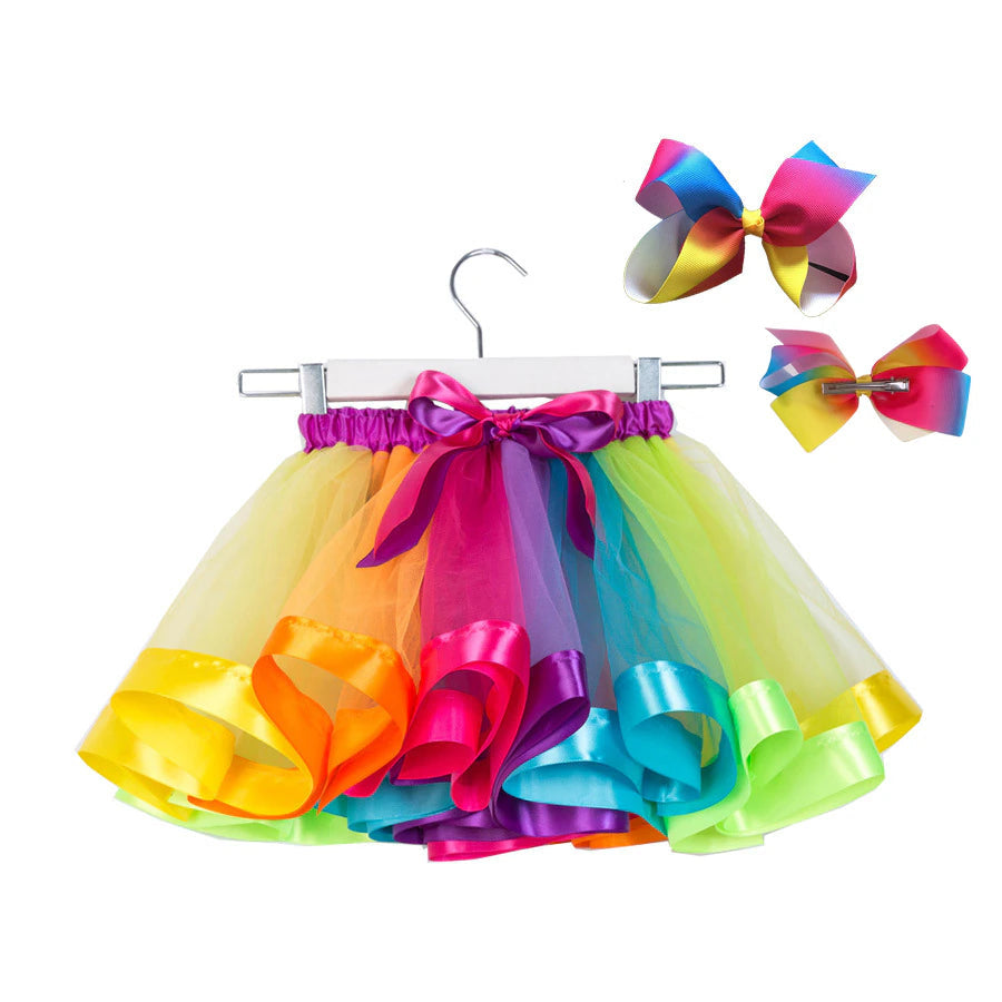 Girls Children toddler Rainbow Colorful Tutu skirt with hair clip Baby & Toddler Bottoms jehouze 1 12M 