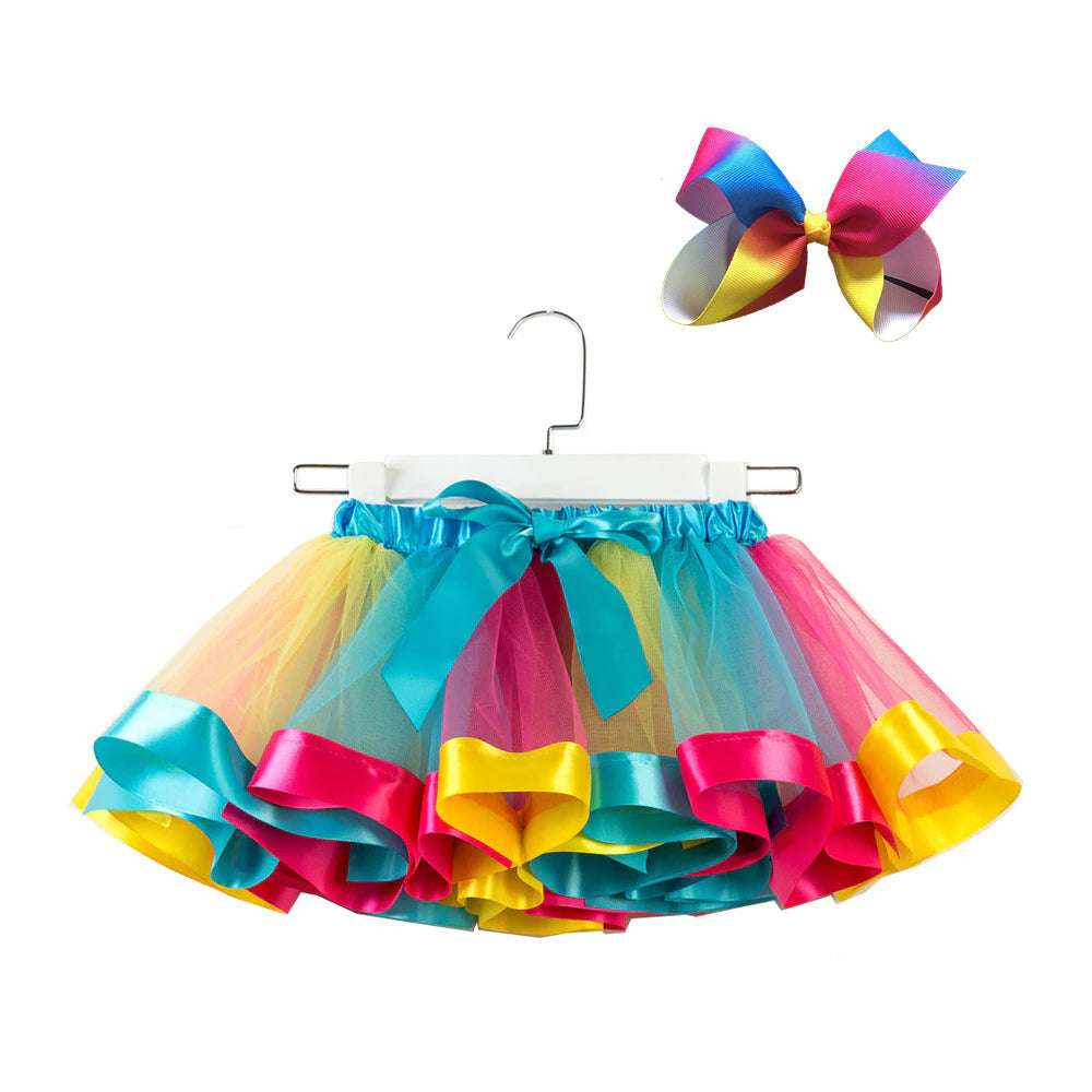 Girls Children toddler Rainbow Colorful Tutu skirt with hair clip Baby & Toddler Bottoms jehouze 3 12M 