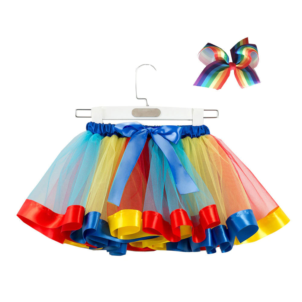 Girls Children toddler Rainbow Colorful Tutu skirt with hair clip Baby & Toddler Bottoms jehouze 4 12M 