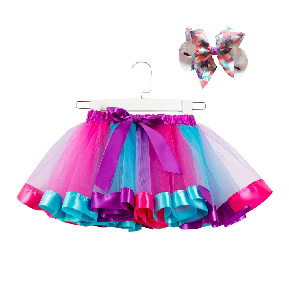 Girls Children toddler Rainbow Colorful Tutu skirt with hair clip Baby & Toddler Bottoms jehouze 5 12M 