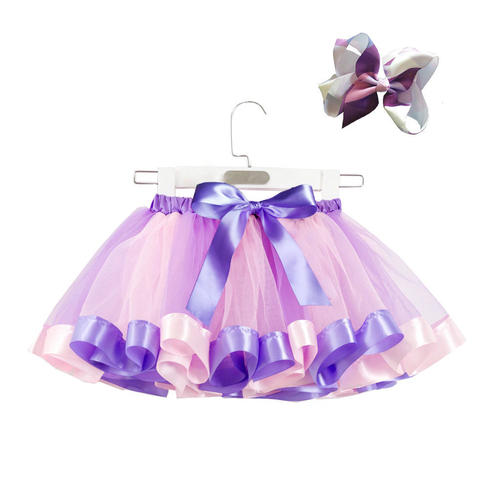 Girls Children toddler Rainbow Colorful Tutu skirt with hair clip Baby & Toddler Bottoms jehouze 6 12M 