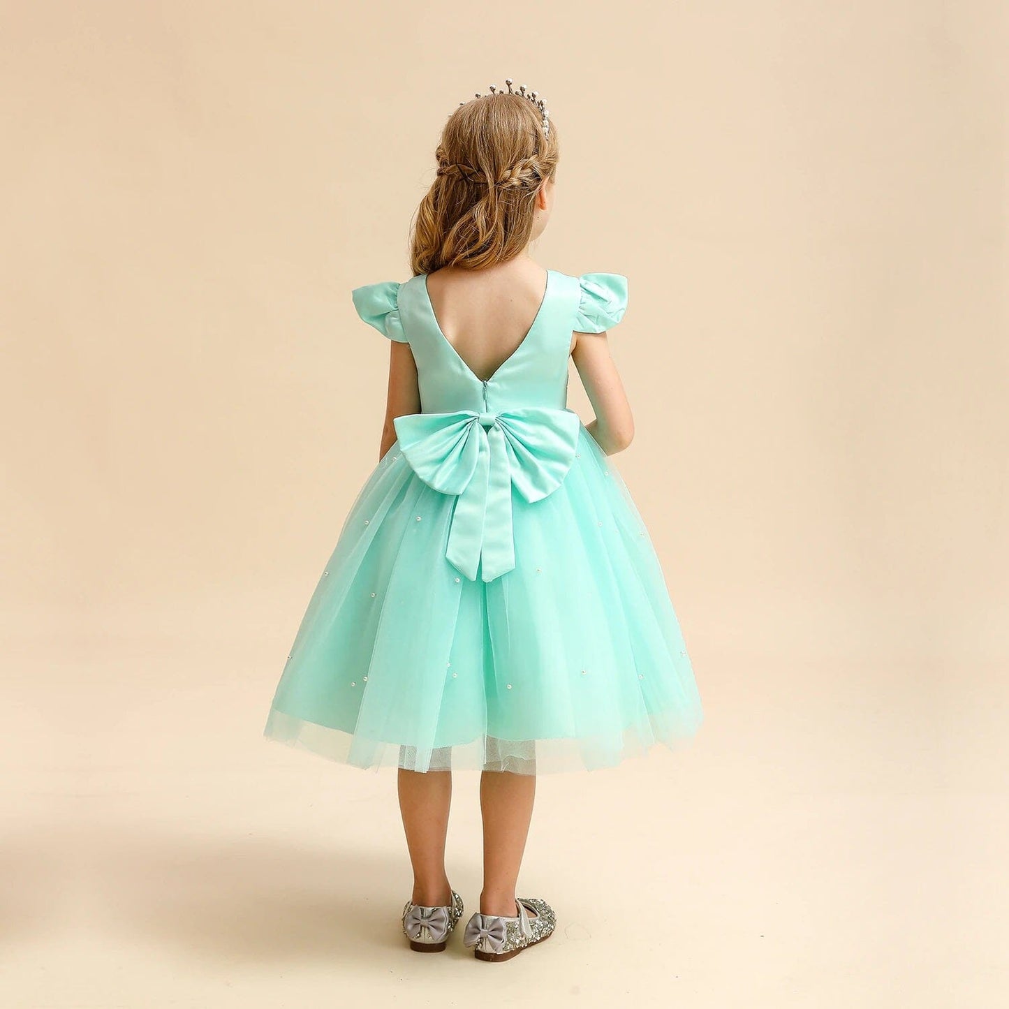 Girls Children Toddler Ruffle Sleeveless Big Bow Princess Tulle Sundress girls dress jehouze Green01 6M 