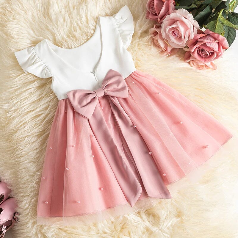 Girls Children Toddler Ruffle Sleeveless Big Bow Princess Tulle Sundress girls dress jehouze Pink03 6M 