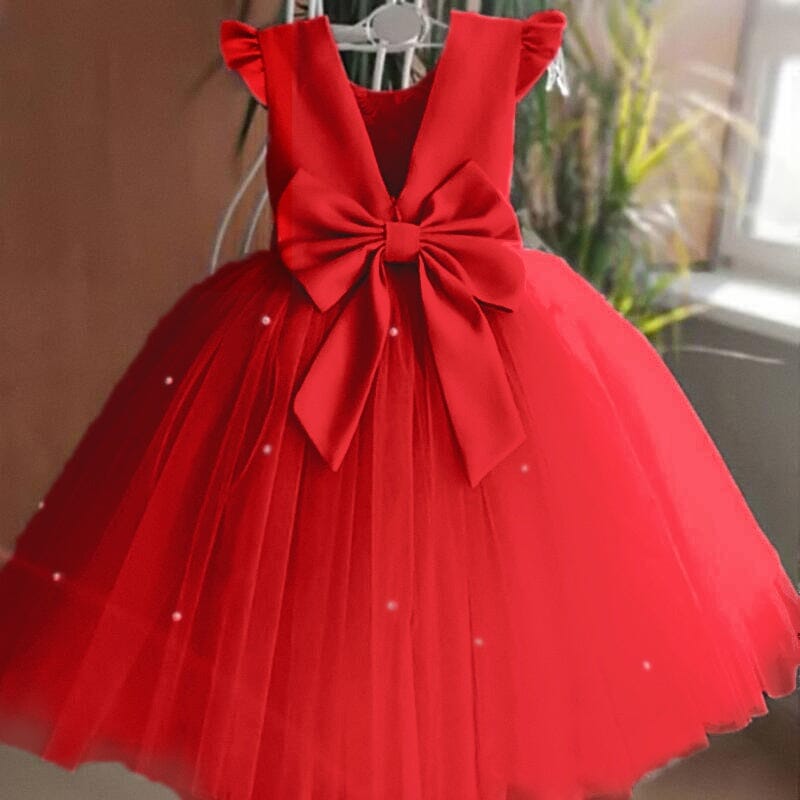 Girls Children Toddler Ruffle Sleeveless Big Bow Princess Tulle Sundress girls dress jehouze Red01 6M 