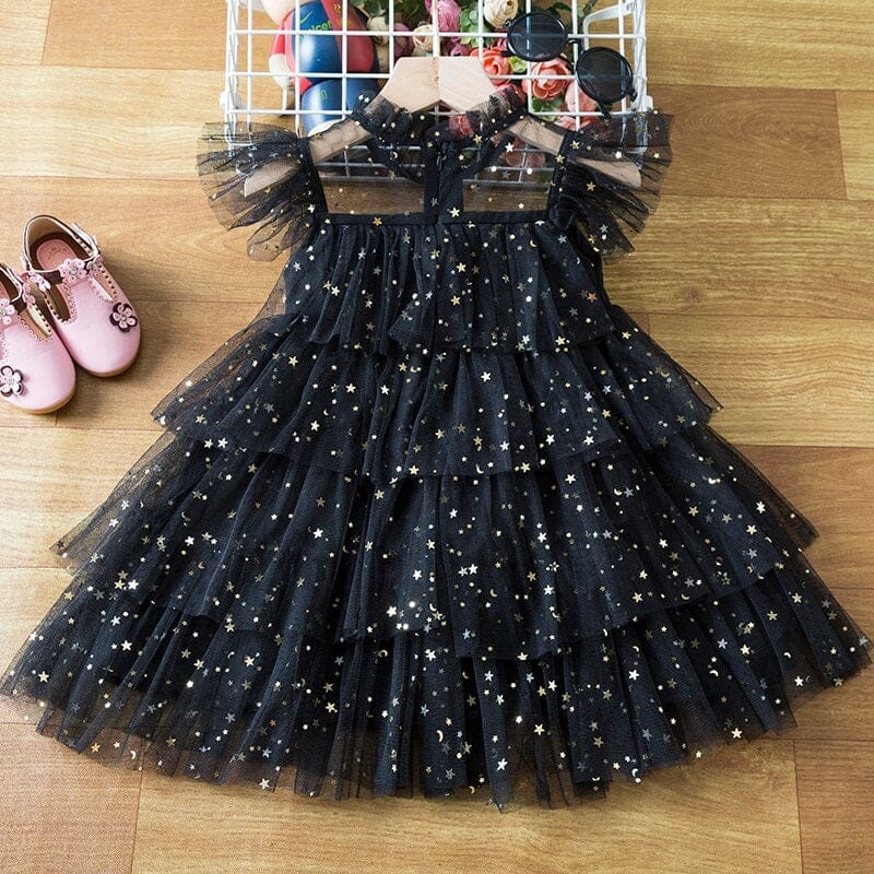 Girls Children Toddler Ruffle Sleeveless Princess Party Ceremony Prom Layered Gown Dress girls dress jehouze 270 black 3T 