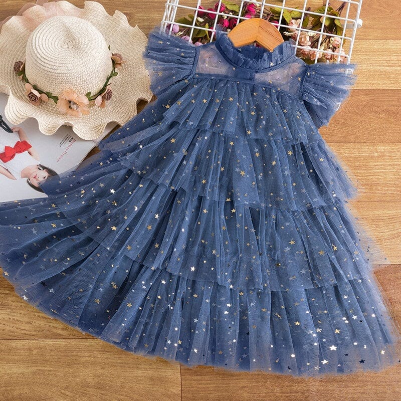 Girls Children Toddler Ruffle Sleeveless Princess Party Ceremony Prom Layered Gown Dress girls dress jehouze 270 blue 3T 
