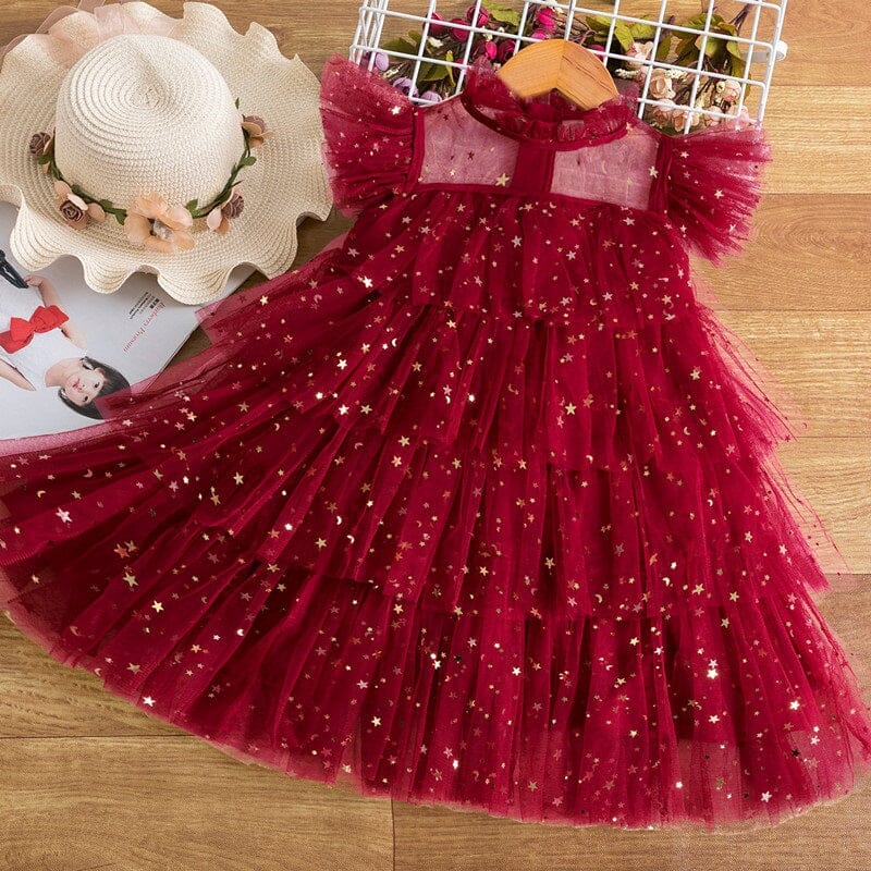 Girls Children Toddler Ruffle Sleeveless Princess Party Ceremony Prom Layered Gown Dress girls dress jehouze 270 red 3T 