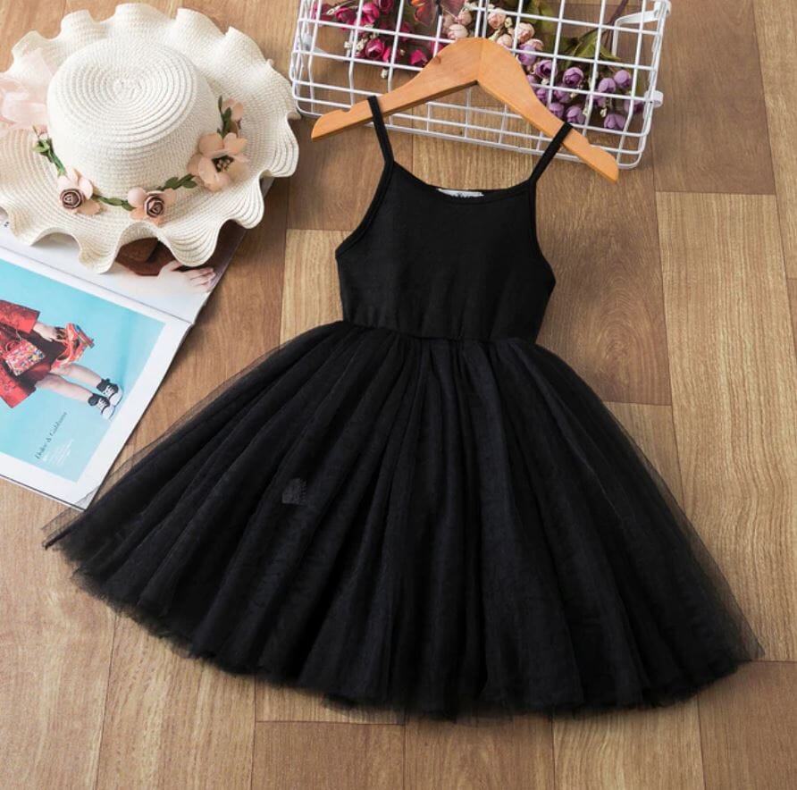 Girls Children Toddler Spaghetti Strap Sleeveless Princess Tulle Sundress_ girls dress jehouze Black 3T 