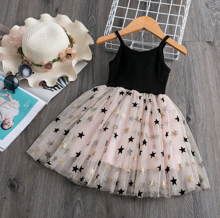 Girls Children Toddler Spaghetti Strap Sleeveless Princess Tulle Sundress_ girls dress jehouze Black/Pink 3T 