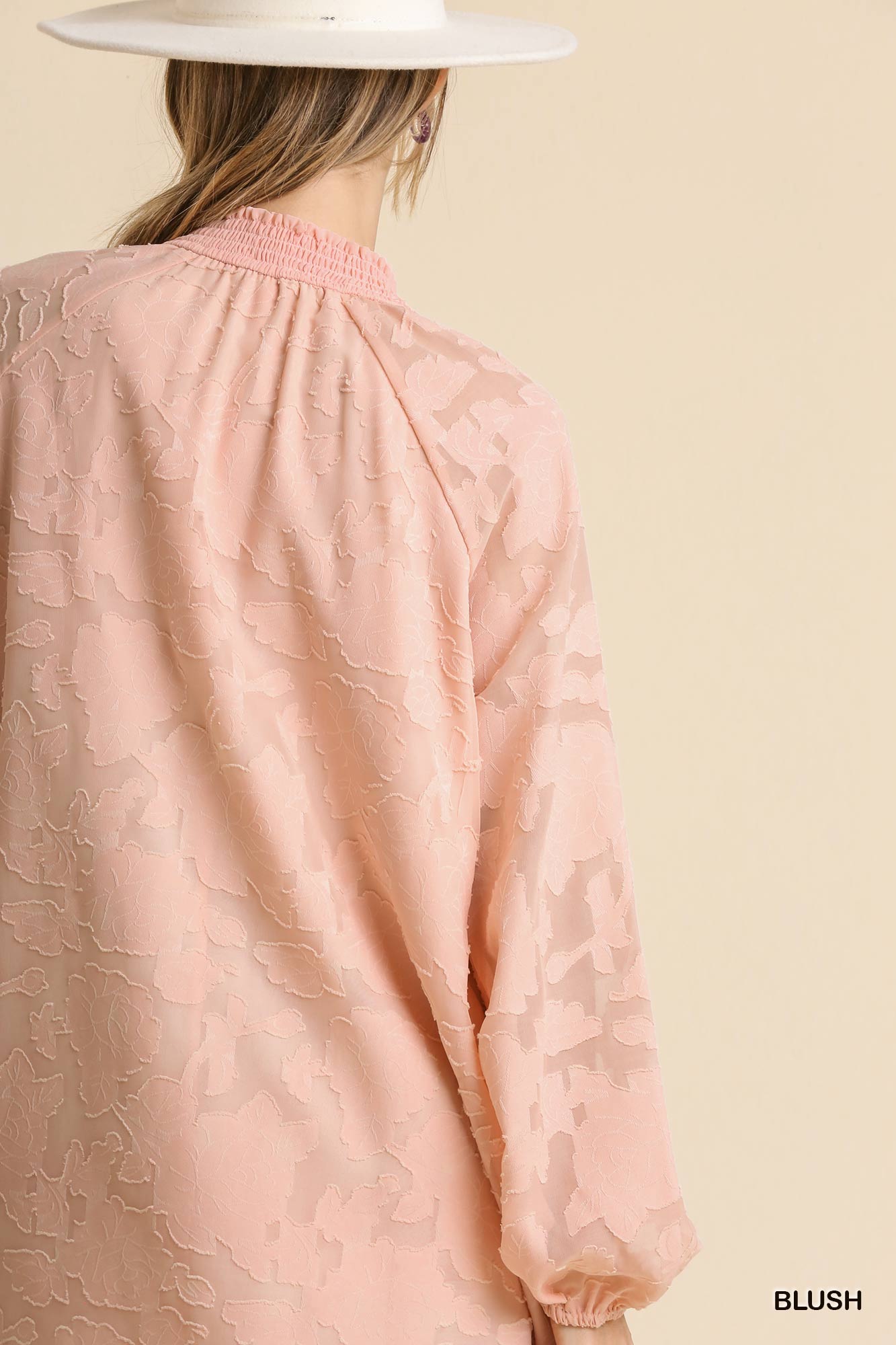 Jacquard Raglan Smocked Tie Neck Yoke Dress Dresses jehouze