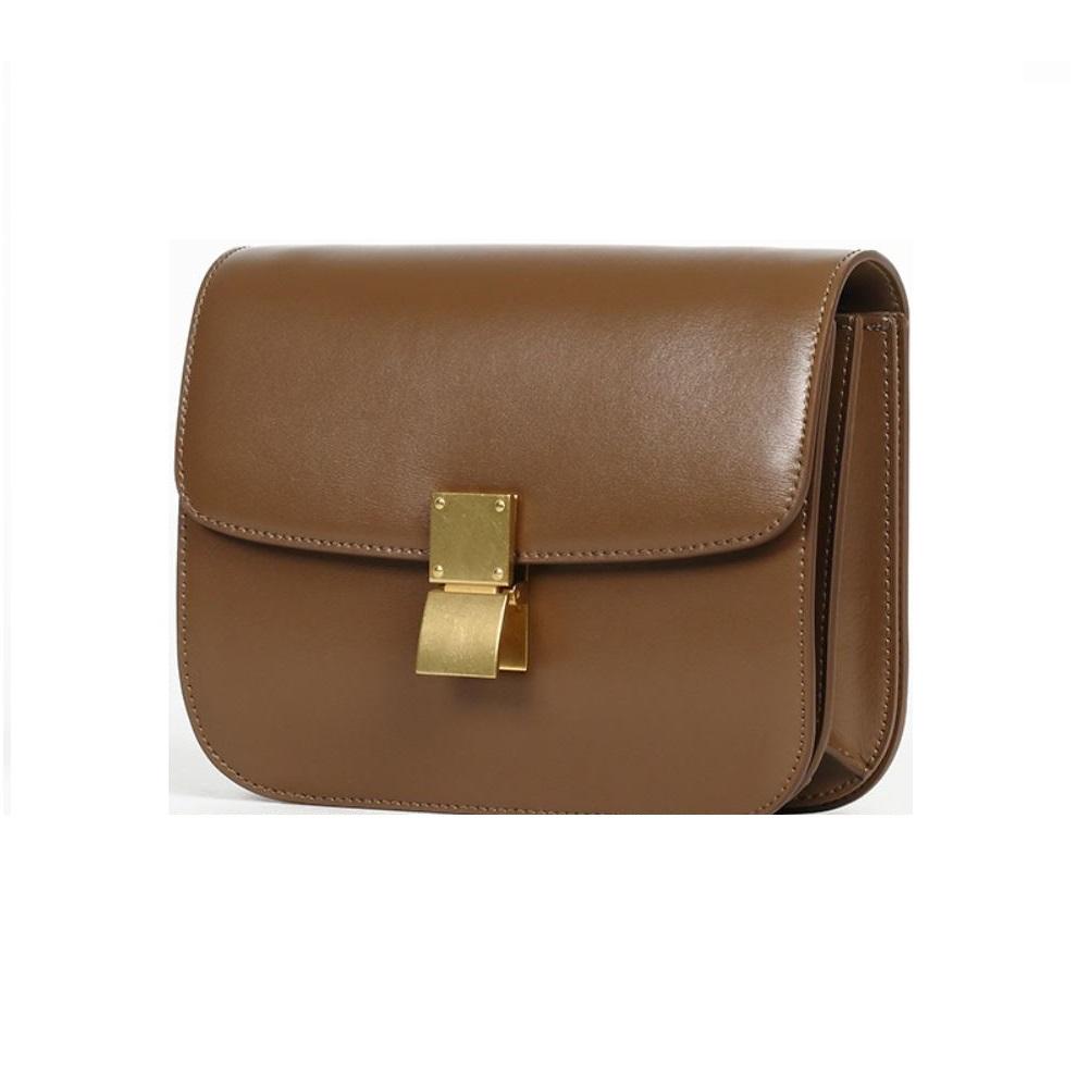 JeHouze women solid color shoulder medium purse leather messenger bag black jehouze Dark Brown 