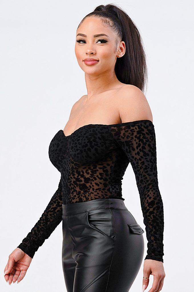 Leopard Print Off Shoulder Bodysuit bodysuit jehouze