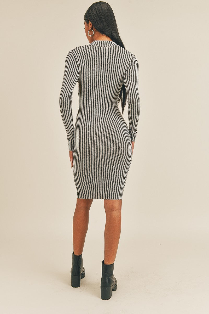 Long Sleeve Stripe Print Midi Dress Dresses jehouze