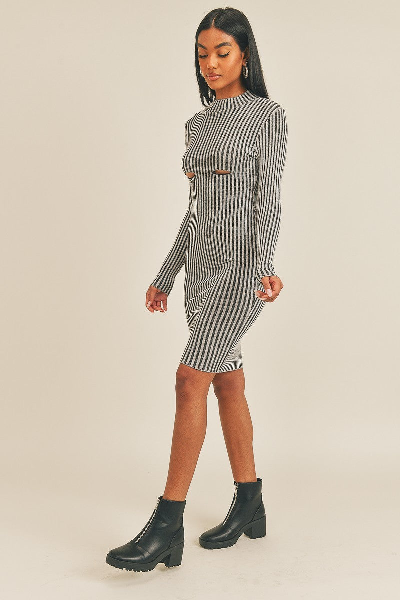 Long Sleeve Stripe Print Midi Dress Dresses jehouze