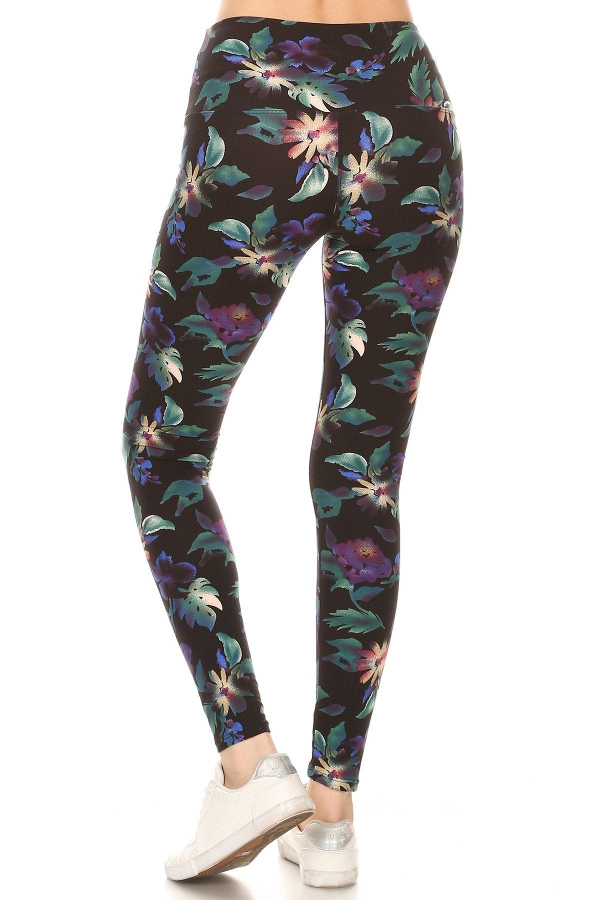 Long Yoga Style Banded Lined Floral Printed Knit Legging With High Waist Women's Clothing jehouze