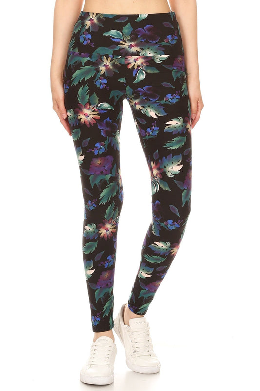 Long Yoga Style Banded Lined Floral Printed Knit Legging With High Waist Women's Clothing jehouze