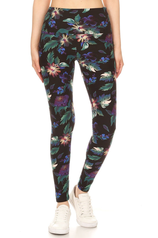 Long Yoga Style Banded Lined Floral Printed Knit Legging With High Waist Women's Clothing jehouze 