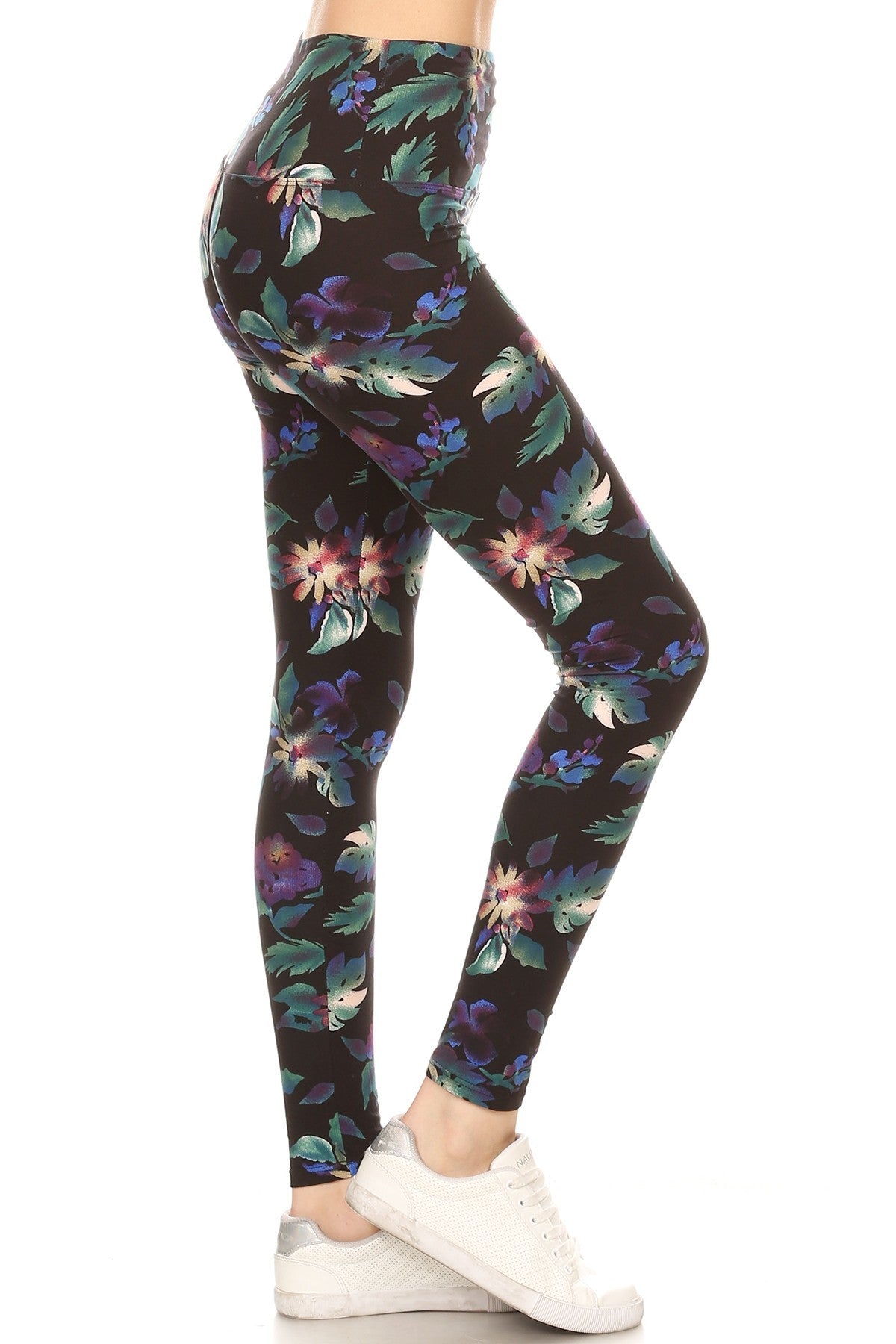 Long Yoga Style Banded Lined Floral Printed Knit Legging With High Waist Women's Clothing jehouze