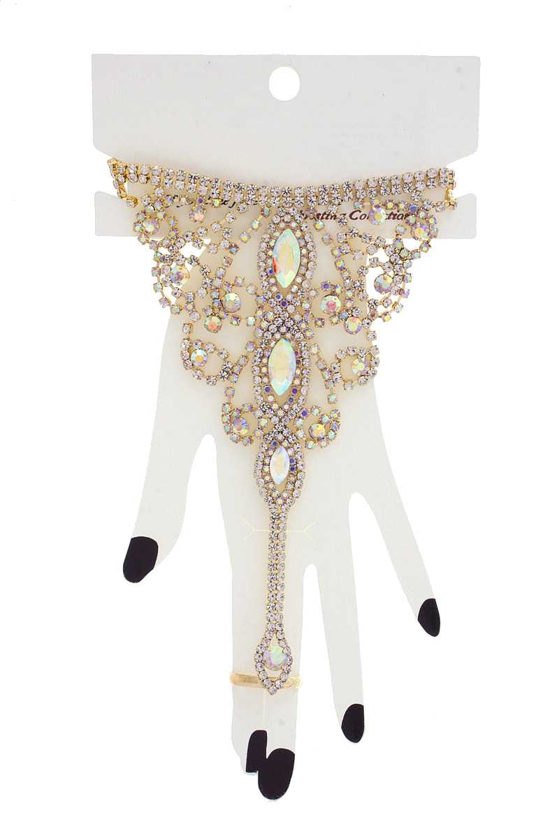 Marquise Rhinestone Hand Ring Bracelet Bracelets jehouze