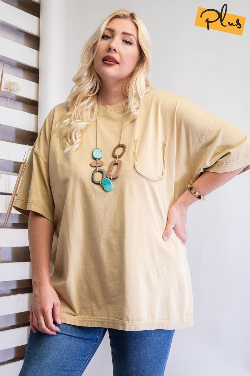 Mineral Washed Cotton Jersey Boxy Light Mustard Tunic Shirts & Tops jehouze
