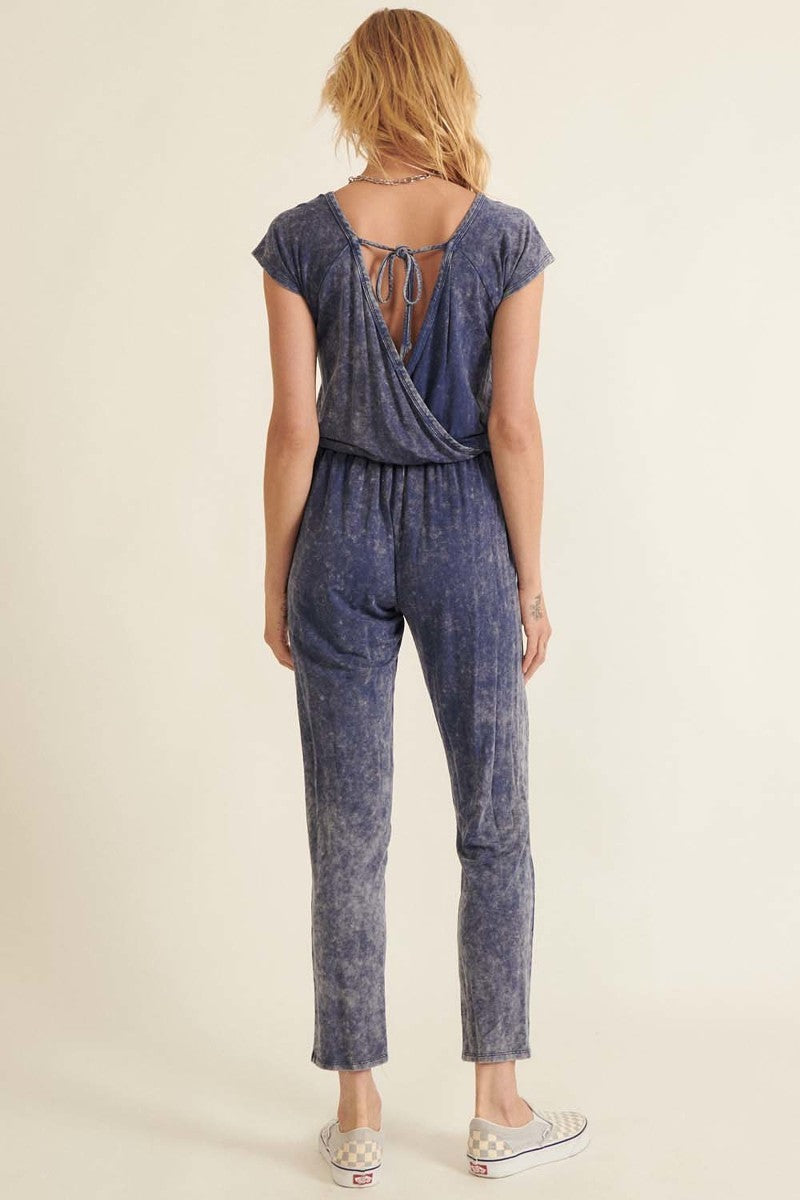 Mineral Washed Finish Knit Blue Jumpsuit Jumpsuits & Rompers jehouze