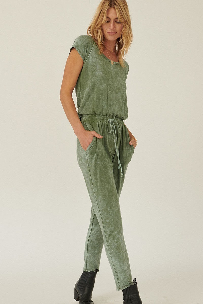 Mineral Washed Finish Knit Green Jumpsuit Jumpsuits & Rompers jehouze