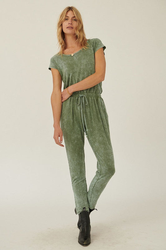 Mineral Washed Finish Knit Green Jumpsuit Jumpsuits & Rompers jehouze